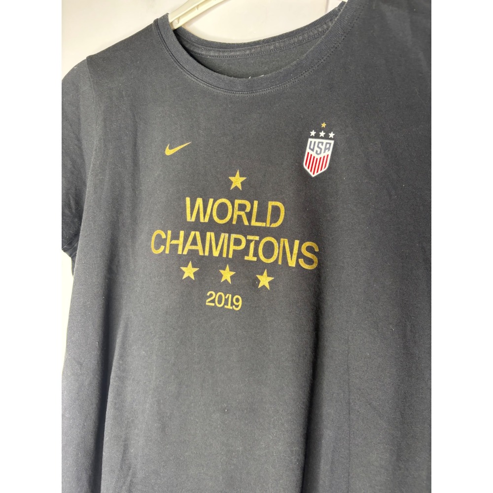 Nike USWNT 2019 World Champions Dri-FIT Soccer T-Shirt Black Gold Womens L - Picture 2 of 7
